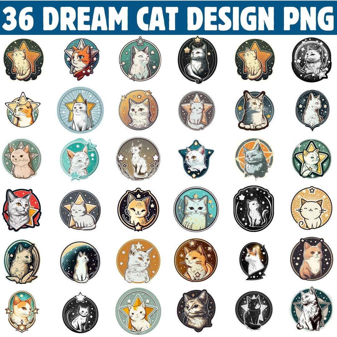 Cat & Chat Saying Sticker Designs: 36 PNG Files (digital Download) - Etsy