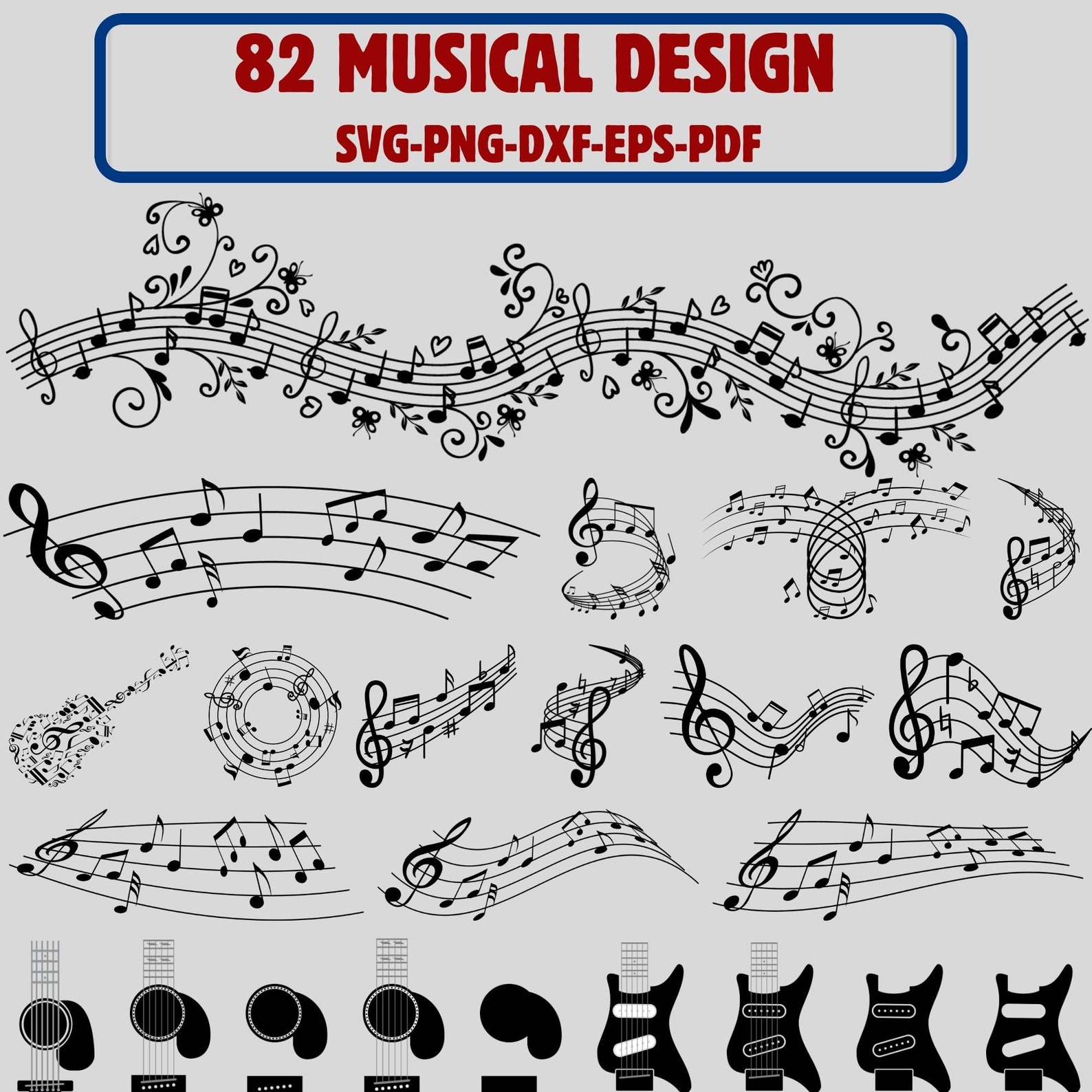 Music Notes, Guitar Note Svg, Cut Files, Note Cricut Svg, Musical ...