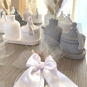 decorativi Bomboniere barattolo in gesso porta candele vaso fiori vassoio set completo porta ceramica bianco portagioielli regalo portafiori