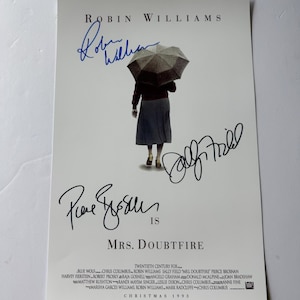 Signed MRS. DOUBTFIRE Poster: Robin Williams, Sally Field, Pierce Brosnan Autographs (CoA)