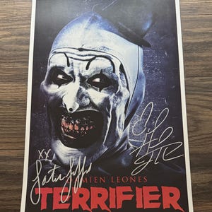 Terrifier, Signed Poster, Autographed by David Howard Thornton and Samantha Scaffidi Poster with COA