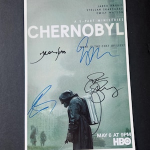 Chernobyl, signiertes Poster Autogramm von Jared Harris, Emily Watson, Jessie Buckley und Stellan Skarsgård COA