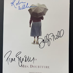 MRS. DOUBTFIRE, Signed Music Poster, Robin Williams, Sally Field, and Pierce Brosnan Autographed Poster CoA