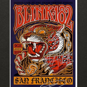 Blink 182 – SAN FRANCISCO, Signed Poster, Autographed by Mark Hoppus, Travis Barker, and Tom Delonge Poster with COA