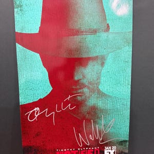 Justified, Signed Poster Autograph by Timothy Olyphant and Walton Goggins COA