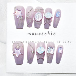 Purple Glitter Medium-Long Coffin Press Nail On