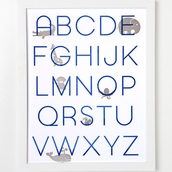reserve for swolson Letterpress Alphabet Art Print. Cobalt/Graphite.