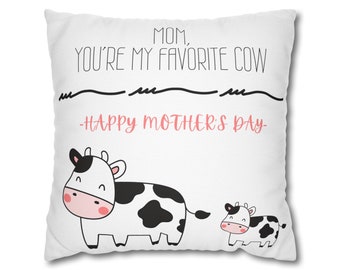 TAIE d'oreiller pour la fête des mères et l'espace de vie Personnalisation dynamique. MAMAN ma vache préférée imprimée sur une taie d'oreiller carrée en polyester filé