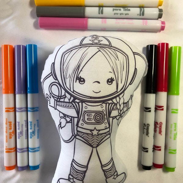 Girl Astronaut Plushie Plush Toy Coloring Kit Markers Included