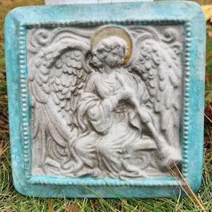 Handcast Cement Angel Herald Hanging Plaque for Home and Garden
