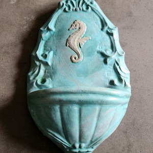 Garden Wall Sconce with Seahorse Motif for Hanging Outdoors and Indoors Azure Blue