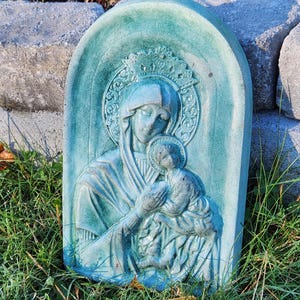 Handcast Cement Mother and Child Plaque, Pool Finish
