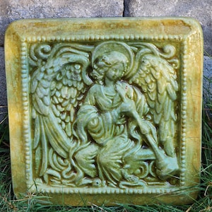 Handcast Cement Angel Herald Hanging Plaque for Home and Garden
