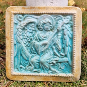 Handcast Cement Angel Herald Hanging Plaque for Home and Garden