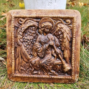 Handcast Cement Angel Herald Hanging Plaque for Home and Garden