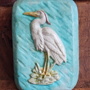 Handcast Cement Heron or Egret Hanging Plaque for Indoors and Out