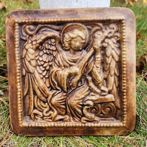Handcast Cement Angel Herald Hanging Plaque for Home and Garden