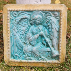 Handcast Cement Angel Herald Hanging Plaque for Home and Garden