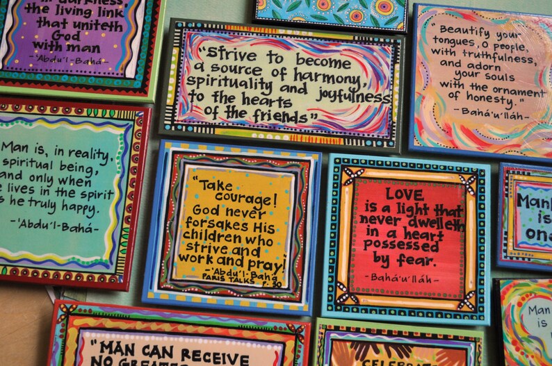 Colorful Art Magnet crafts and sciences uplift the world of being... Arts Baha/'i Quote