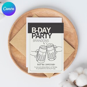 Editable Beer Party Invitation Printable Canva Birthday Invite for Him | Adult Party Template (Digital Download)