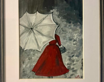 Raven's Rainy Day Walk in Paris - Original Acrylic Painting