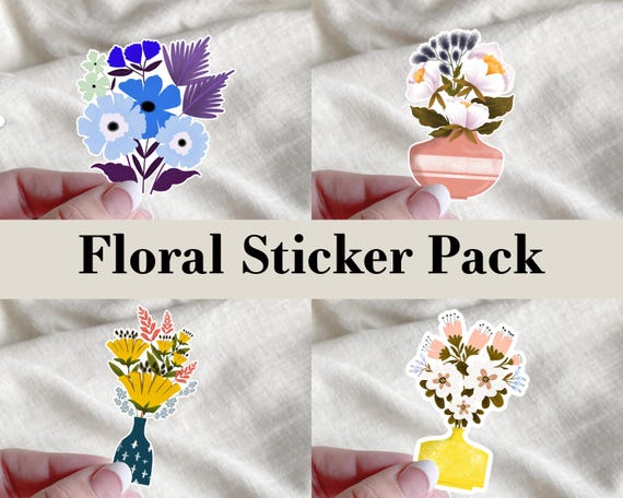 Cute Wildflowers Sticker Pack - Simple Floral Stickers - Pack of 4 Stickers - Vinyl Sticker Pack - Scrapbooking Stickers - Laptop Stickers