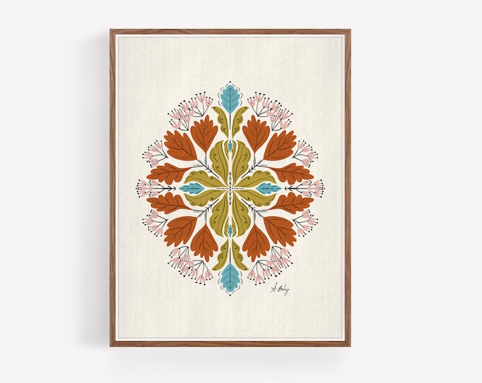 Floral Wall Art Print: Scandinavian Folk Art, Earth Tones