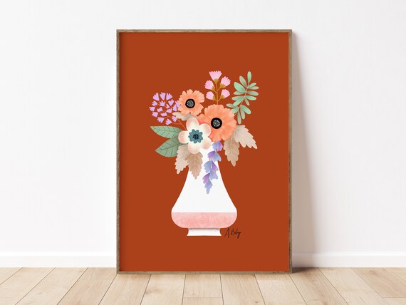 Folk Art Flowers Art Print - Illustration Art - Boho Decor - Scandinavian Decor - Hygge Decor - Farmhouse Decor - Large wall art - Floral