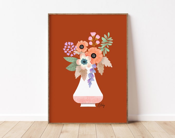 Floral Art Print: Colorful Bouquet Illustration, Boho Farmhouse Decor
