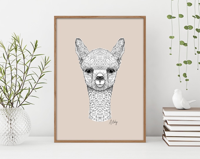 Alpaca Art Print | Alpaca Wall Art | Customizable Prints | Nursery Prints | Wildlife Prints | Nature Prints | Large Wall Art | Custom Art