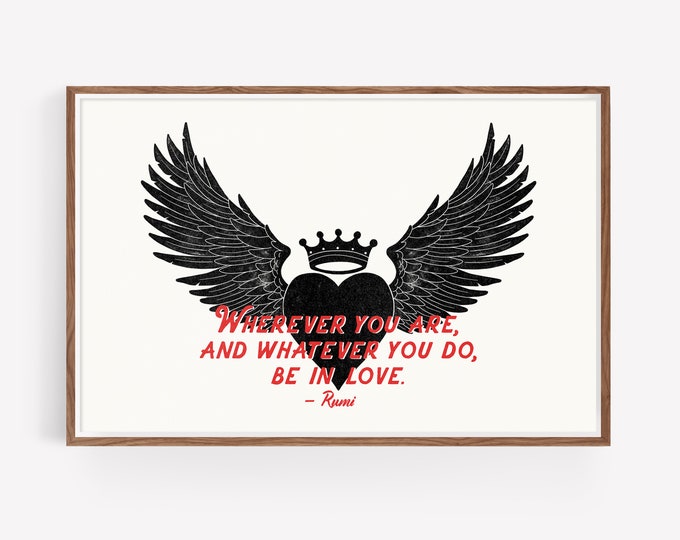 Rumi Quote Print: Heart with Wings Illustration - Scandinavian Art