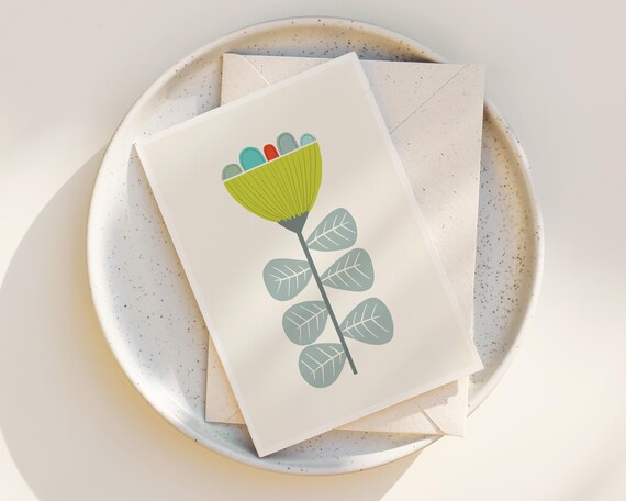 Scandinavian Flower Greeting Card - Folk Art - Scandinavian Art - Note Card set - greeting card set - simple artwork - illustration - modern