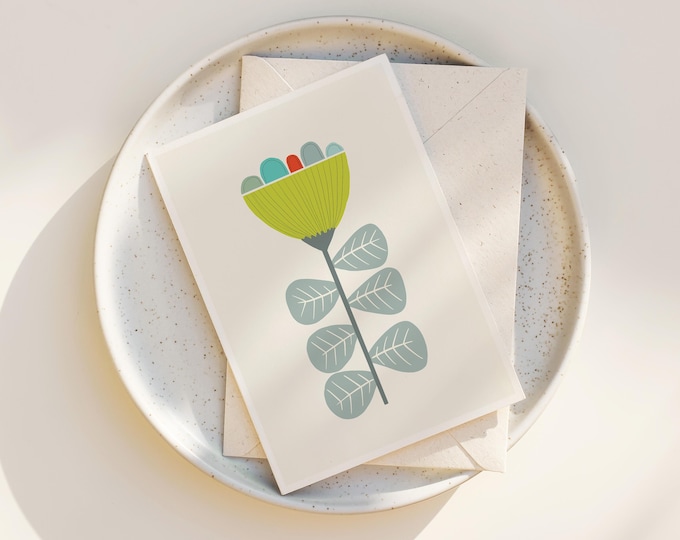 Mid-Century Modern Flower Greeting Card Set: Scandinavian Folk Art