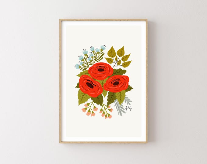 "I and Love and You" - Cute Folk Art Flowers Illustration Art Print