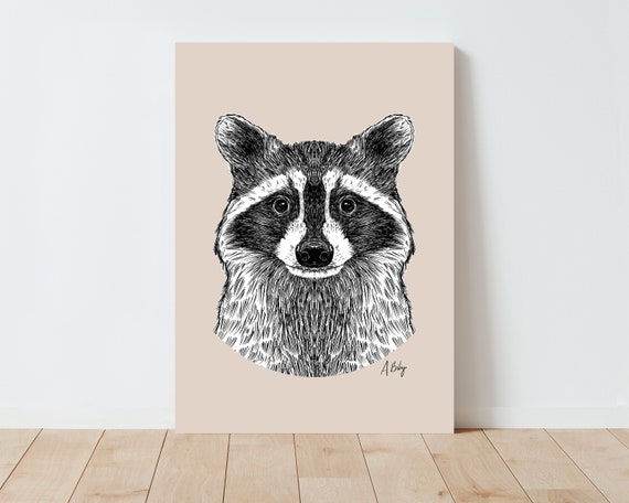 Raccoon Art Print | Raccoon Wall Art | Nature wall art | Farmhouse Decor | Cabin Decor | Large Wall Art | ink drawing | black and white