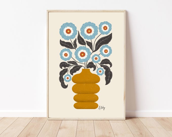 "Don't Let it Stress You" - Folk Art Floral Print - Scandinavian - Whimsical hygge decor