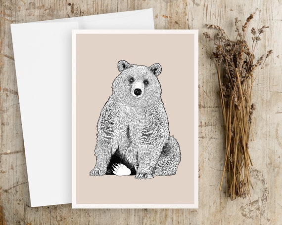 Grizzly Bear Greeting Cards - Any Occasion Greeting Card - Bear art - notecards with envelopes - illustration art - simple artwork - ink art