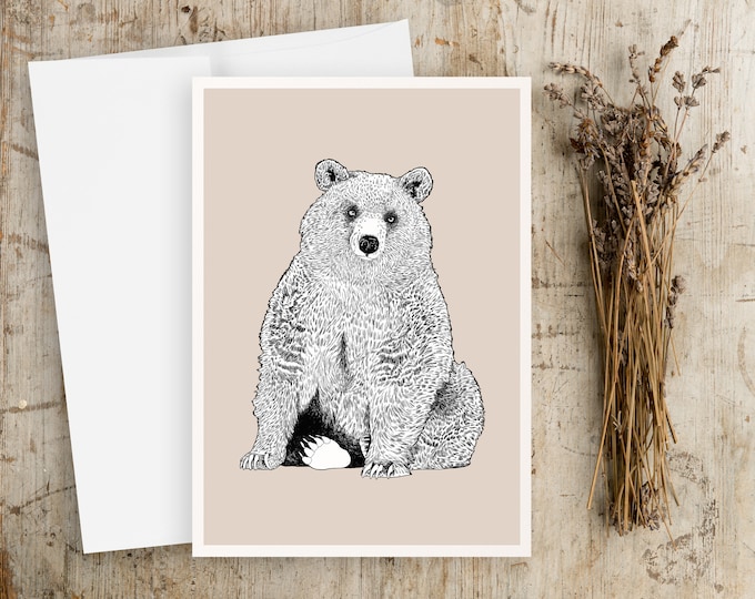 Grizzly Bear Art Greeting Card: Pen and Ink Illustration