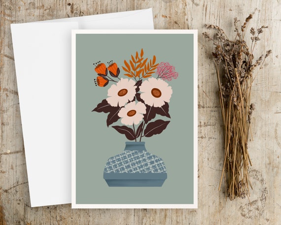 Folk Art Greeting Cards | Folk Art Flowers | Note Cards Set | Card and Envelope | Scandinavian Folk Art | Simple Artwork | Any Occasion