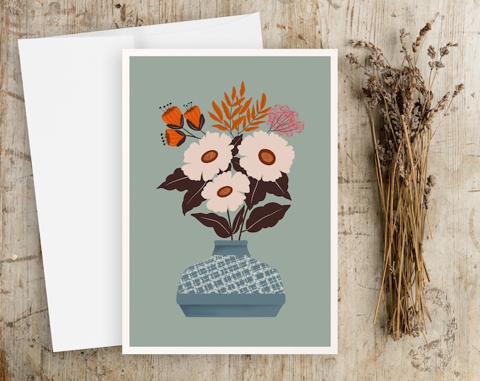 Folk Art Flower Note Card Set: Scandinavian Illustration