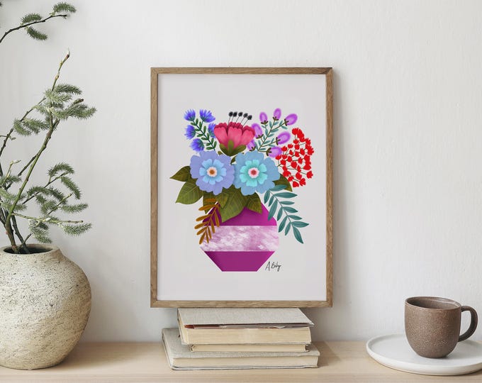 "Bloom and Thrive" - Colorful Floral Illustration Art Print