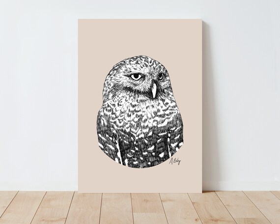 Snowy Owl Art Print | Owl Wall Art | Nature wall art | minimalist art | owl art print | Nature Prints | Large Wall Art | cabin decor