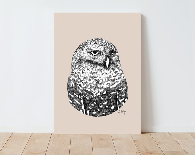 Snowy Owl Art Print | Owl Wall Art | Nature wall art | minimalist art | owl art print | Nature Prints | Large Wall Art | cabin decor