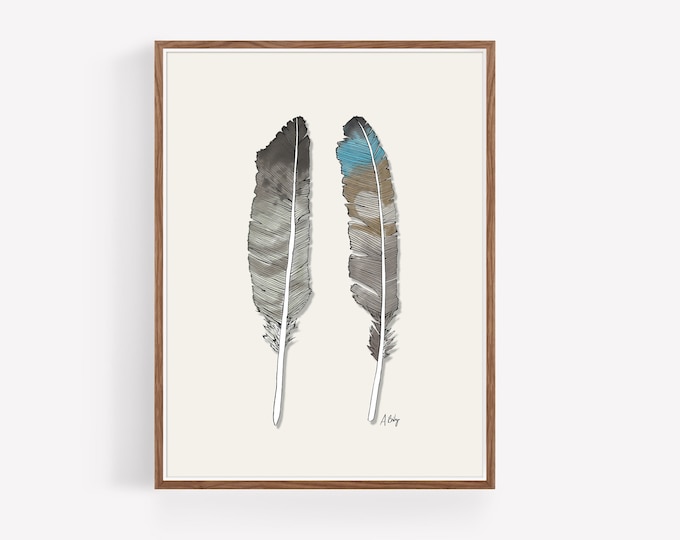 "Birds of Prey" - Watercolor Feathers Illustration Print - Feather Art Print Nature Decor