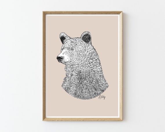 Black Bear Art Print | Animal Wall Art | Customizable Prints | Drawing | Modern Animal art | Nature Prints | Large Wall Art | bear art print