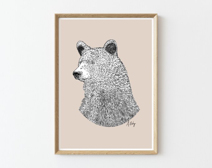 Black Bear Art Print | Animal Wall Art | Customizable Prints | Drawing | Modern Animal art | Nature Prints | Large Wall Art | bear art print