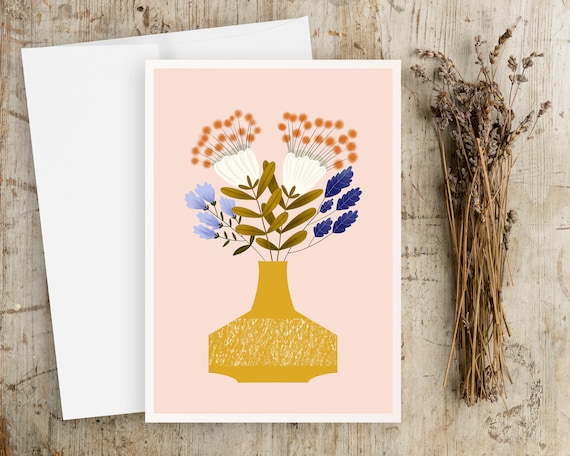 Boho Flowers Greeting Card - Floral Notecards - Wildflowers - Abstract - Botanical Greeting Cards - Set of Notecards with envelopes - Blank