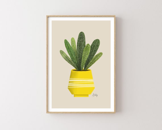 Cute Potted Plant Illustration Print - House Plants wall art - Large wall art - nature wall art - Hygge Scandi wall art - dopamine decor