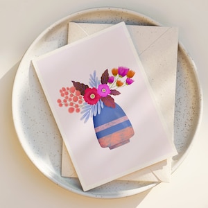 Whimsical Floral Greeting Card: Folk Art Flowers, Blank Notecard
