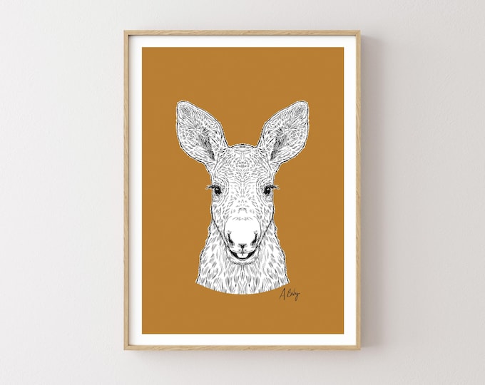 "Moose Calf" - Moose Calf Ink Drawing, Woodland Animal Nursery Decor, Modern Folk Art Nature Illustration